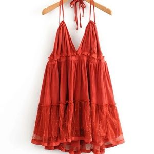 Burnt Orange Open Back Layered Halter Dress